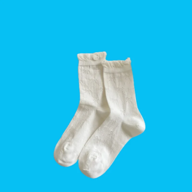 1/3 Pairs Breathable Solid Color Simple Socks Hollow Bowknot Bubble Mouth Boneless Fresh All-match Stacked Socks Cotton Socks