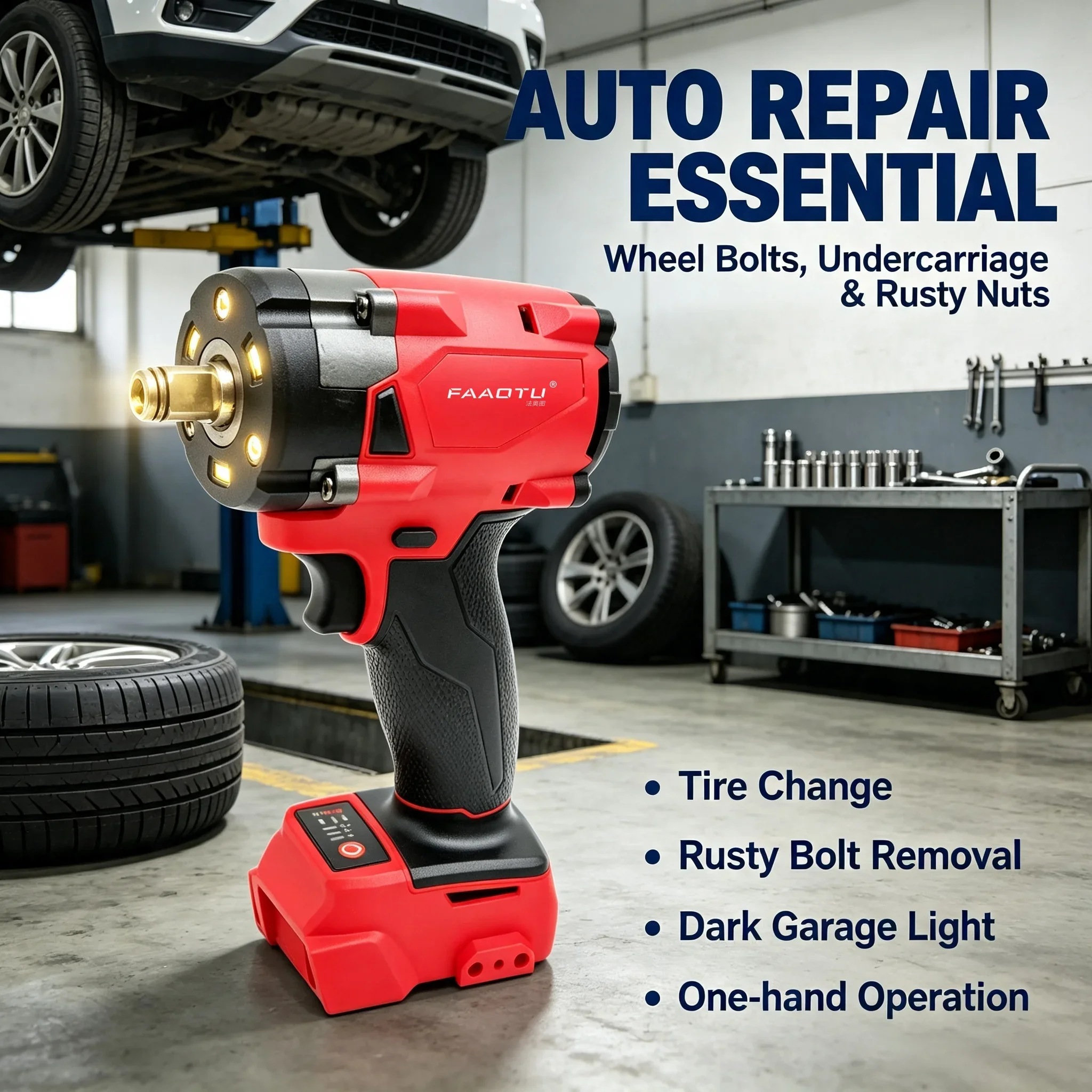 FAAOTU 18V Brushless Cordless 1/2 Inch Impact Wrench, Rechargeable Impact Wrench  Auto Car Truck Maintenance Repair Tool view 2