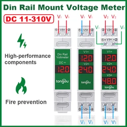 Single/ Dual/ Triple Ways Din Rail Mount Voltage Meter DC 11-310V High Precision Cold and Heat Resistant Mini Modular Voltmeter