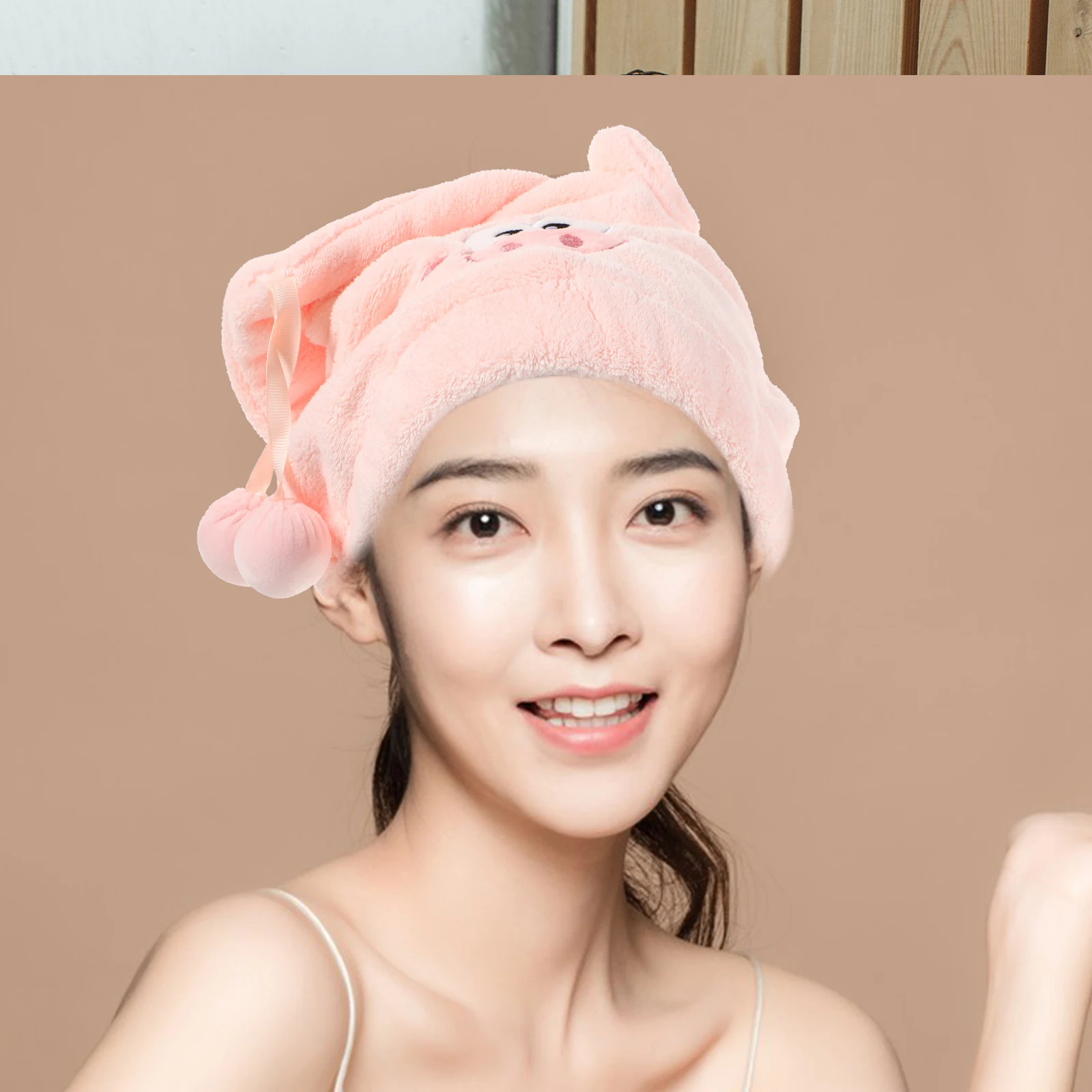 

Shower Cap Dry Hair Cartoon Bath Drying Cloth Bonnet Dryer Baby Pink Bathroom Towel Hat