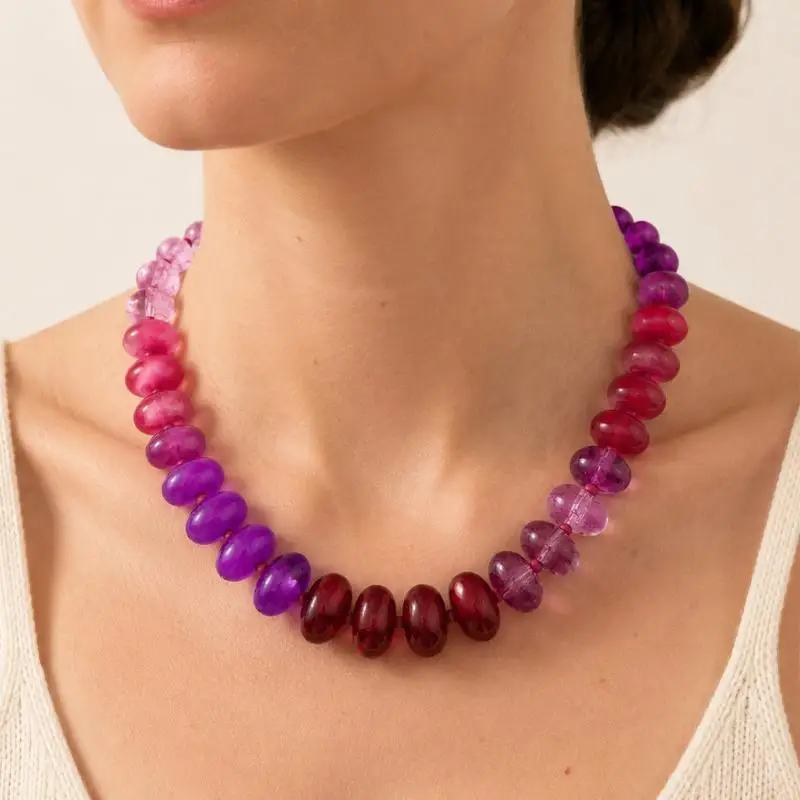 Böhmische kurze Choker-Halskette aus Acrylperlen, Retro-Schmuck in Kontrastfarben für Damen, elegantes Accessoire für Dinnerpartys. – Detail 2