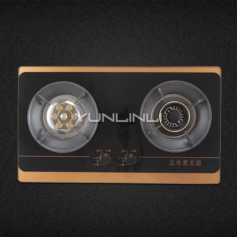 Fogão a gás doméstico com queimador duplo, fogão a gás de vidro temperado embutido/tipo mesa, forno a gás