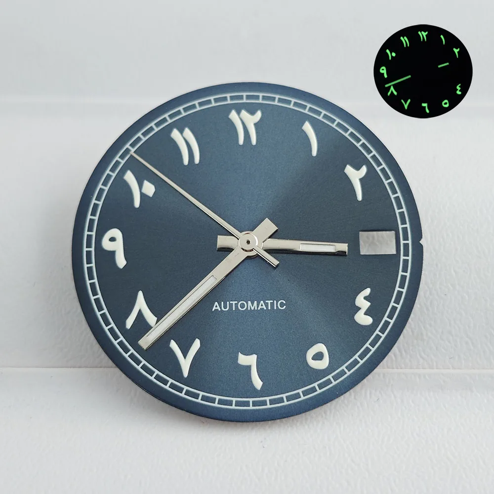 Циферблат часов NH35 28,5 мм, арабский цифровой циферблат, зеленый светящийся циферблат для NH35 NH36, аксессуары для часов с автоматическим механическим механизмом