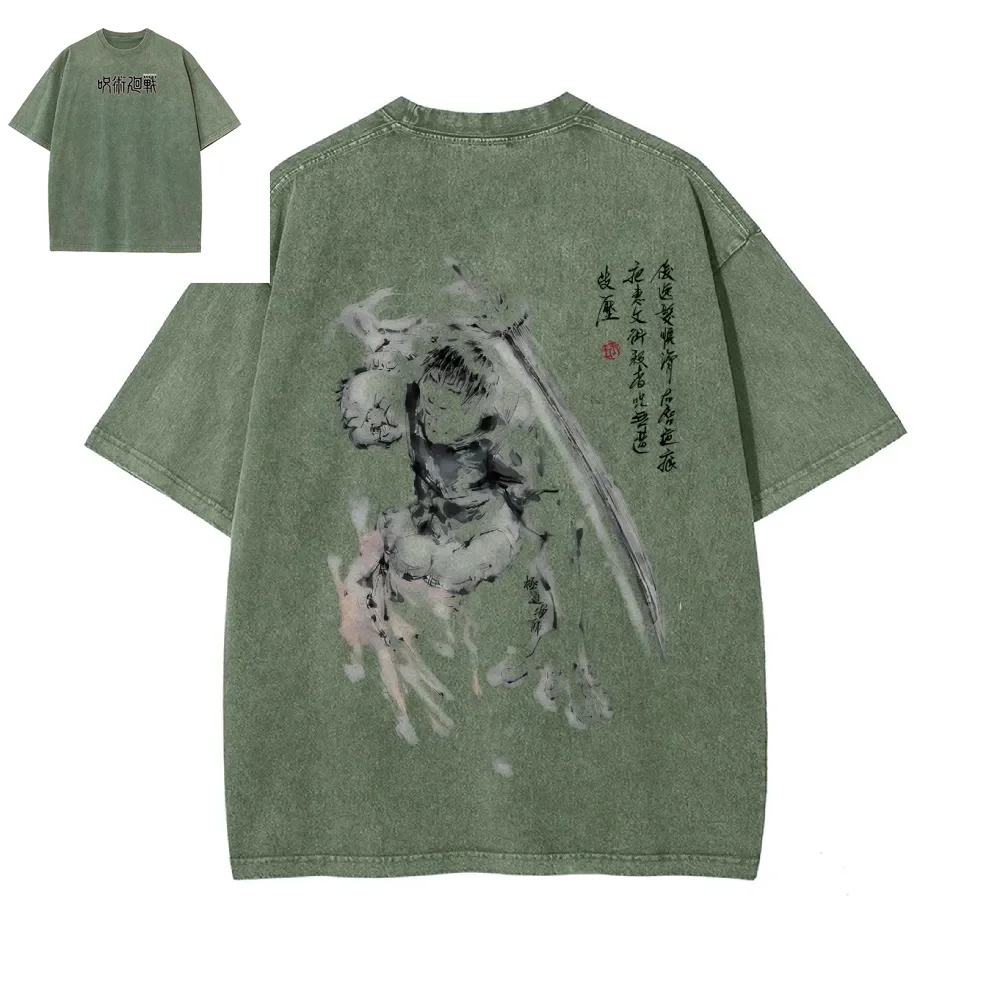 Jujutsu Kaisen 2026 Neue Heiße Fushiguro Toji Anime Männer 2025, Gewaschenes T-Shirt Harajuku Sommer Vintage Straße Übergroße Frauen Casual