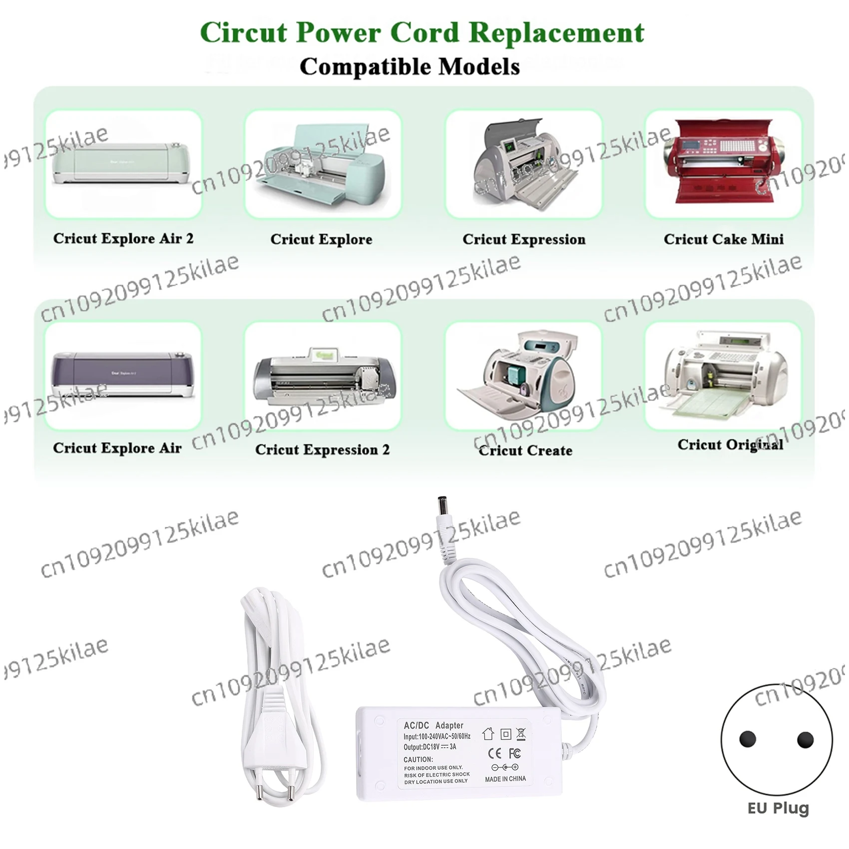 شاحن إمداد الطاقة 18 فولت 3 أمبير لـ Cricut Explore Air 2، Expression 2، Create Personal Expression، Mini، Explore EU PlugT98C