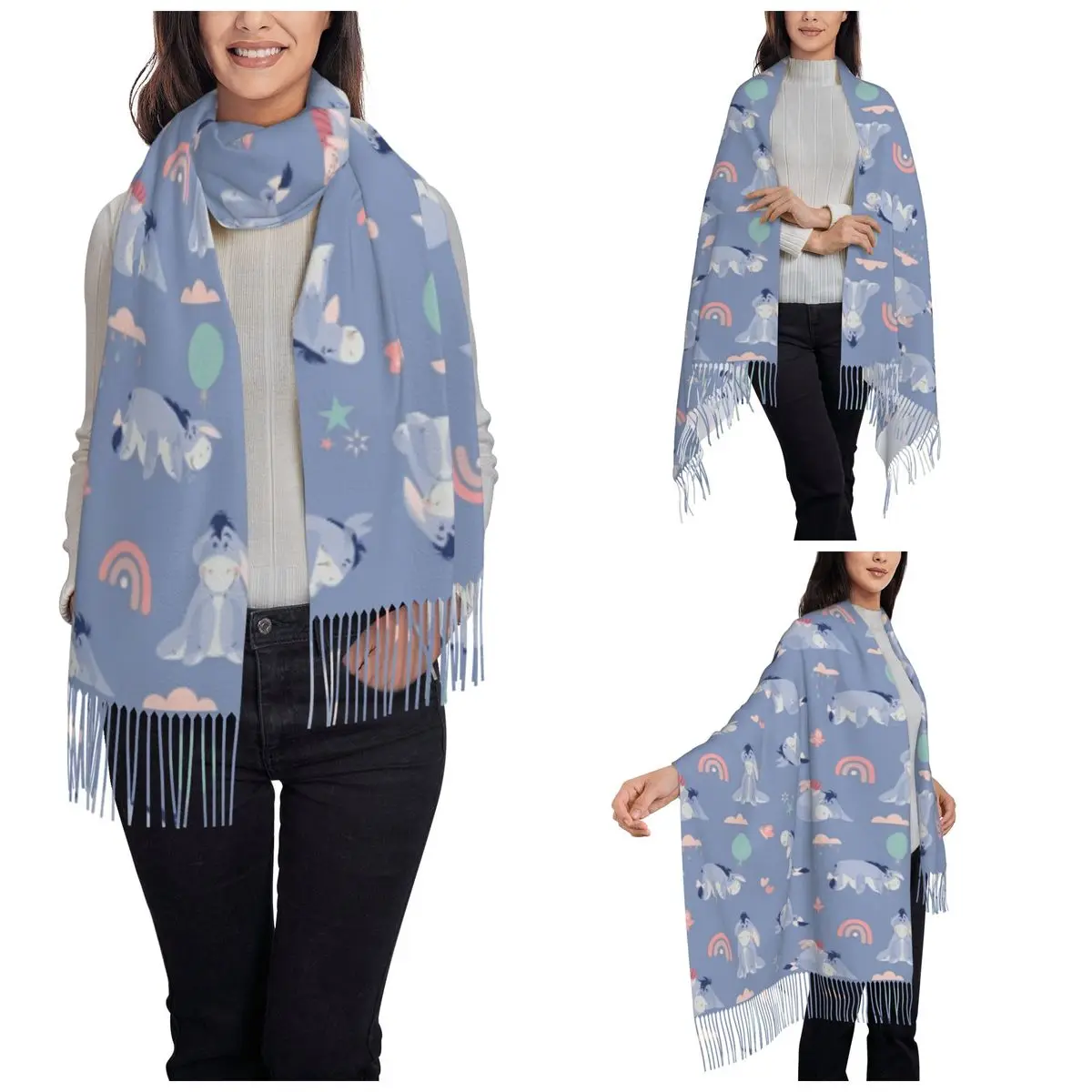 Pooh Bear Eeyore Donkey Shawl Wrap for Womens Winter Warm Long Soft Scarf Cute Cartoon Neckerchief Shawl Scarves