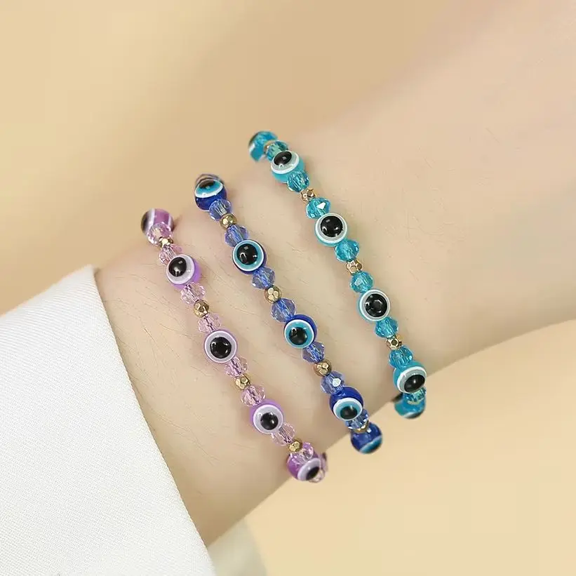

Colorful Crystal Beads Evil Eye Bracelet for Women,Rope Chain Demon's Eye Bracelets, Adjustable Jewelry Gift for Friend Lover
