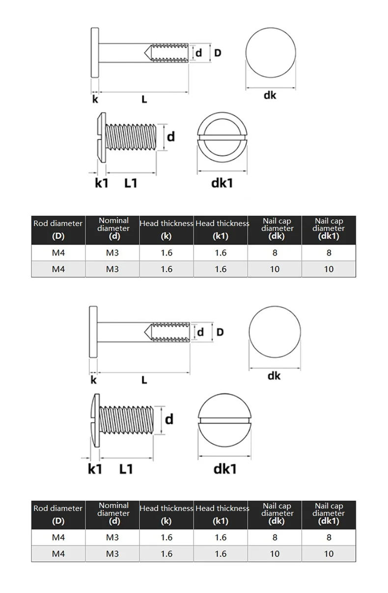 Weiyi 10er-Set M4 Massivmessing-Bindeschrauben Chicago-Schrauben Gürtelnieten für Fotoalben, Lederwaren, Gürtel und Geldbörsen. – Detail 1