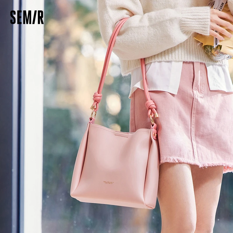 Semir Bag Bucket Bag Women 2024 New Simple Commuter Shoulder Bag Casual Style Handbag Large Capacity Women Bag