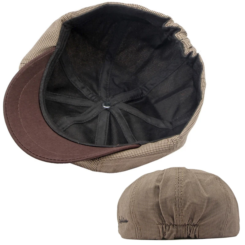 Casual Newsboy Caps Men Cotton Flat Cap Octagonal Hats Male Solid Eight Panel Berets Spring Summer Thin Herringbone Painters Hat