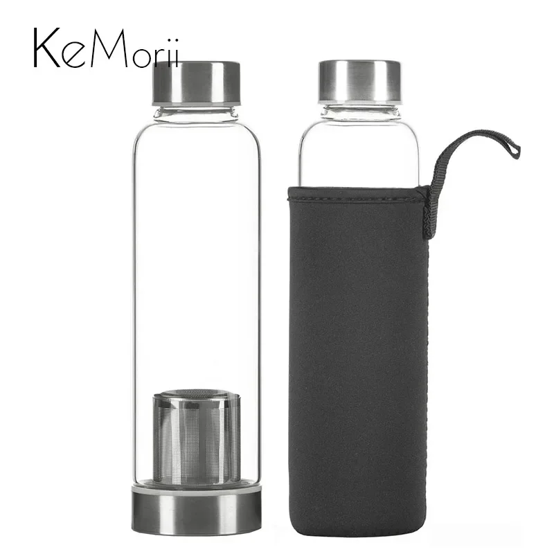 550ML Glass Water Bottle with Tea Infuser and Nylon Cover High Temperature Resistant Sport Drinking Bottle