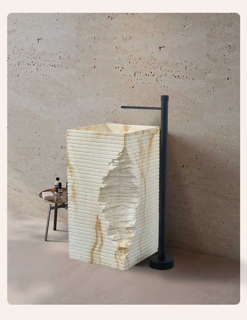 

Square Wash Basin Personalized Creative Marble Pedestal Basin Integrated Floor Sink