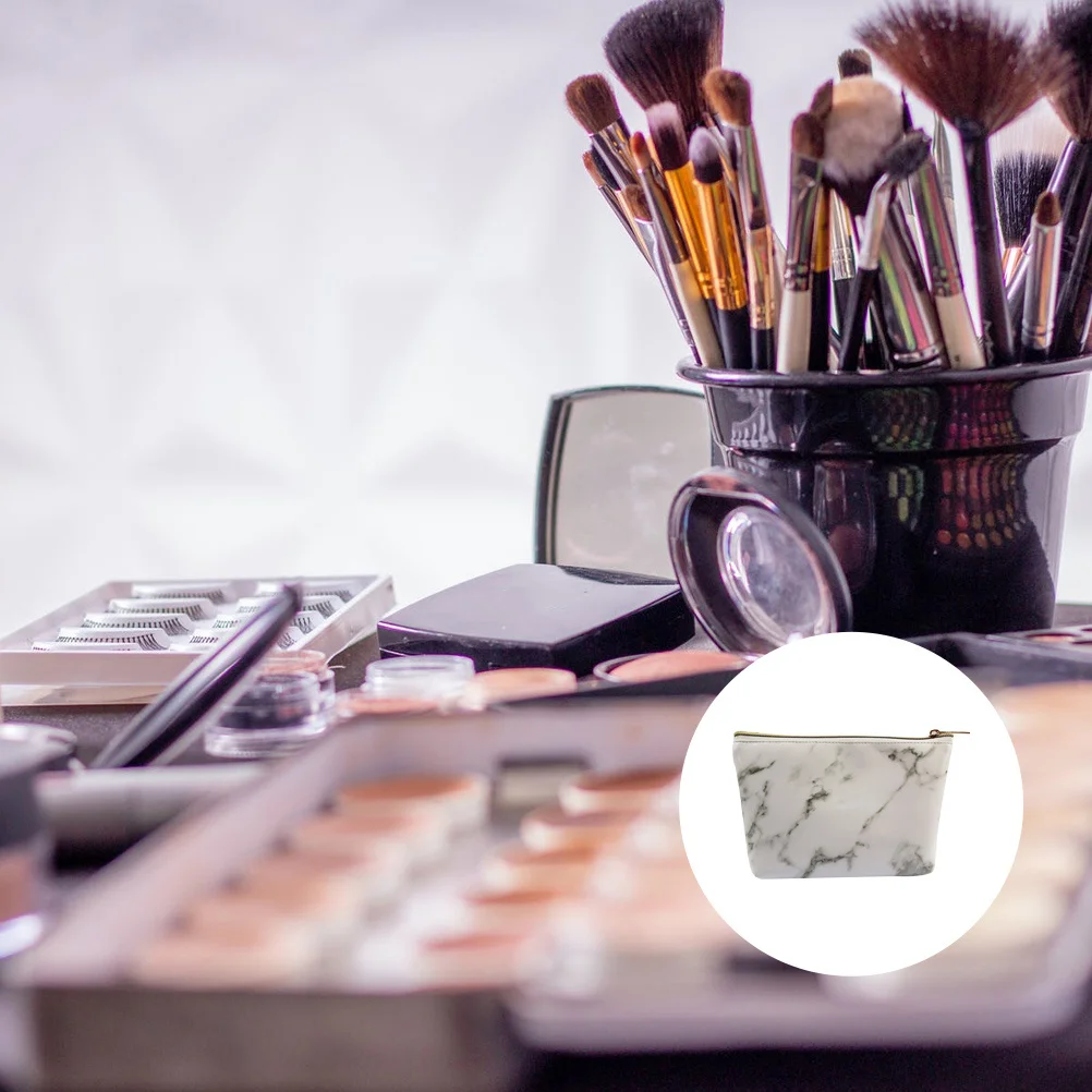 

1Pcs Durable Scratch-Resistant Marble Pattern Bag Waterproof PU Portable Travel Pouch White Bag