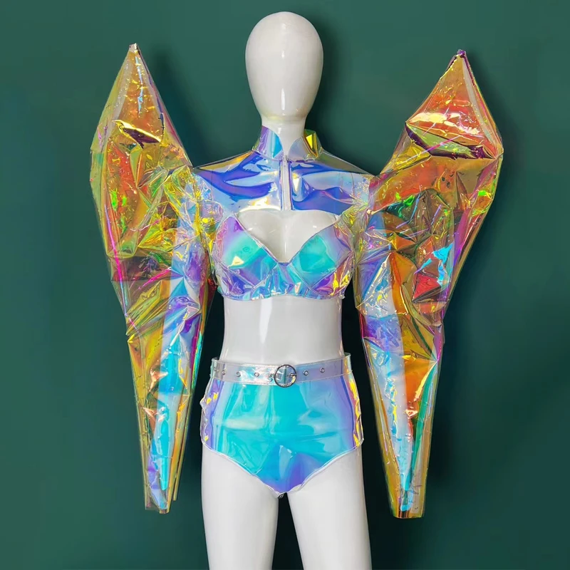 New Sexy Jazz Dance Outfits Colorful Laser Pole Dance Set Women Drag Queen Costume Bar Dj Ds Gogo Laser Clothing Stage Clubwear