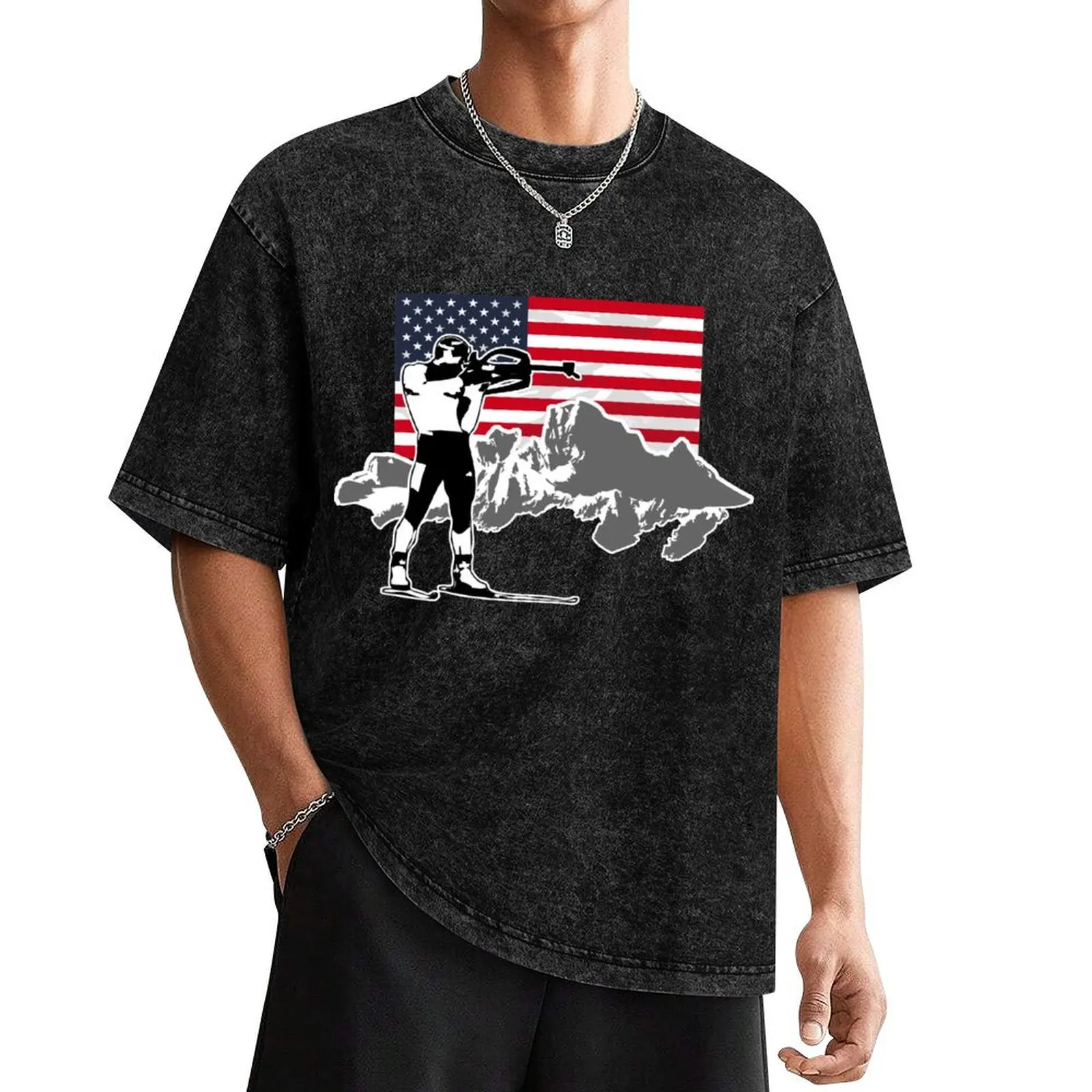 

Biathlon - USA Flag T-Shirt clothes tees blue archive hippie clothes Men's t-shirts