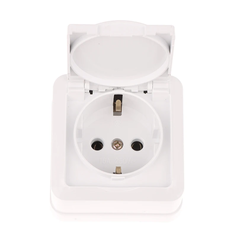 EU Outlet Surface-mounted Single-unit Wall Panel Household European Standard Two-hole Socket With Cover Waterproof Splash-proof