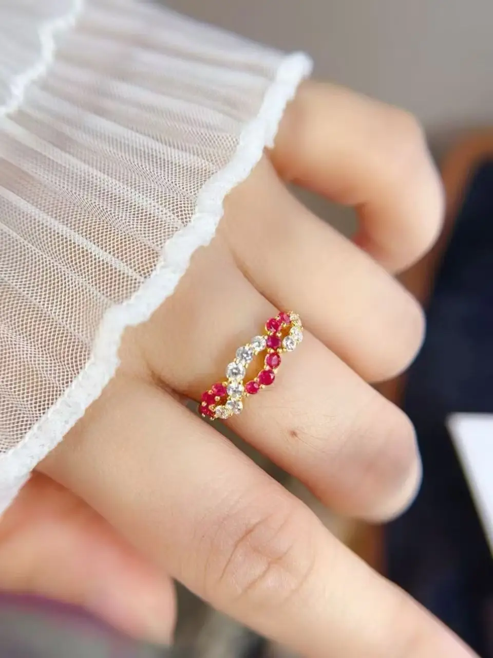 Certificate 925 Silver Natural Round Brilliant Ruby Cross Eternity Finger Band Wave Infinity Ring Bridal Wedding Fine Jewellery