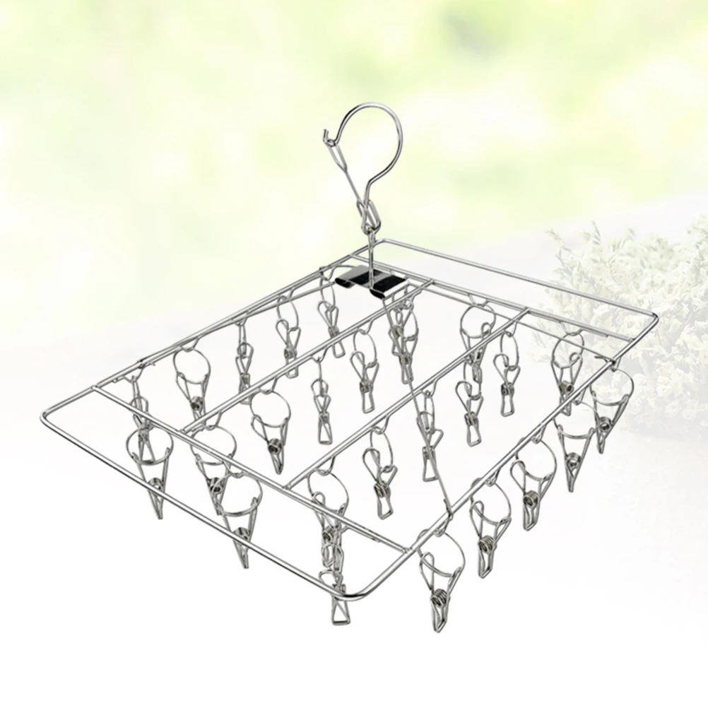 Square Sock Rack Stainless Steel Laundry Hanger Windproof Space Saver Drying Rack Multi-Functional Socks Holder Single