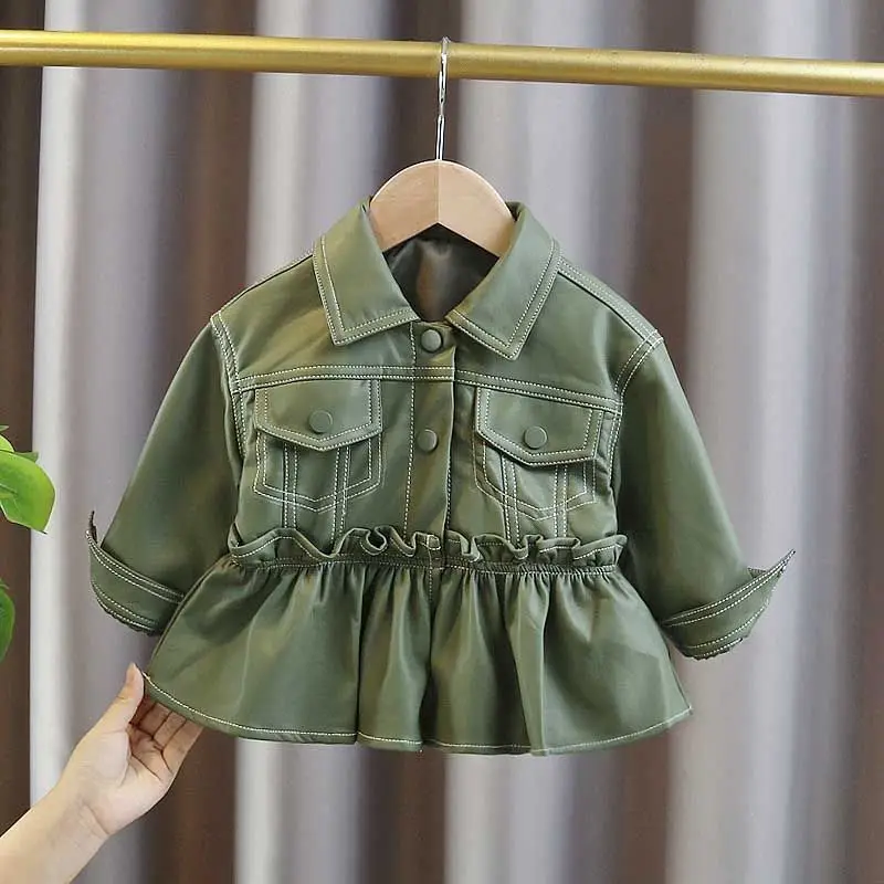 Spring and Autumn Girls' Leather Jacket Children's Korean Style Western Casual Jacket Windbreaker Outerwear