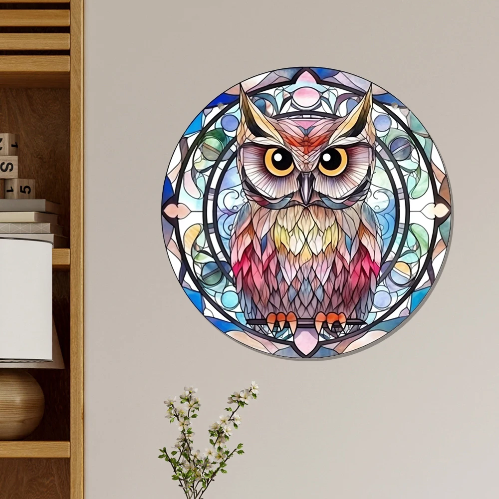 15cm/20cm/30cm owl Athena Exquisite printing ink Stained Acrylic Panel Suncatchers Home Decor