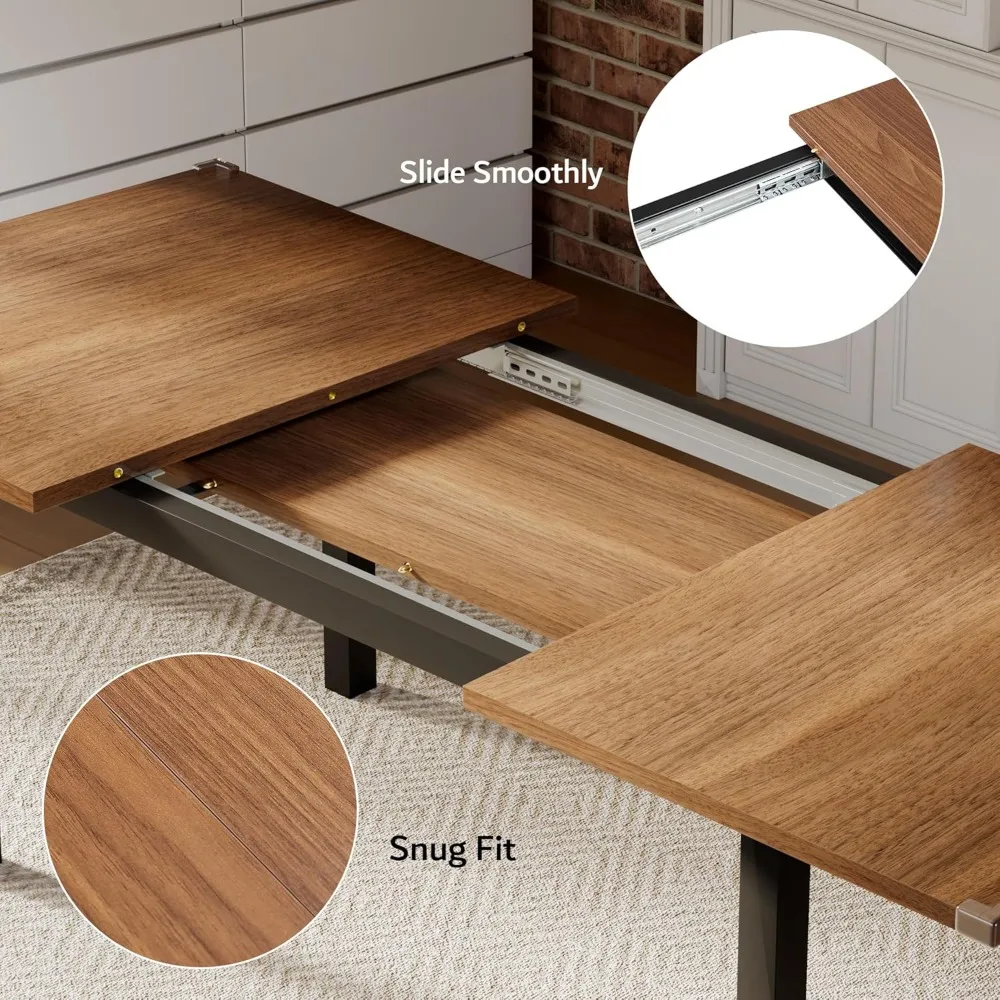 Mesa de comedor extensible con marco de Metal y MDF, Conjunto de 6 sillas, 63 pulgadas, 4 a 6, 7 piezas