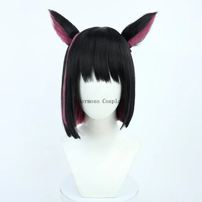 Blue Archive Kazusa Cosplay Wig Black Pink Straight BOBO Synthetic Hair Project MX Girls Game Headwear Cat Ears Set