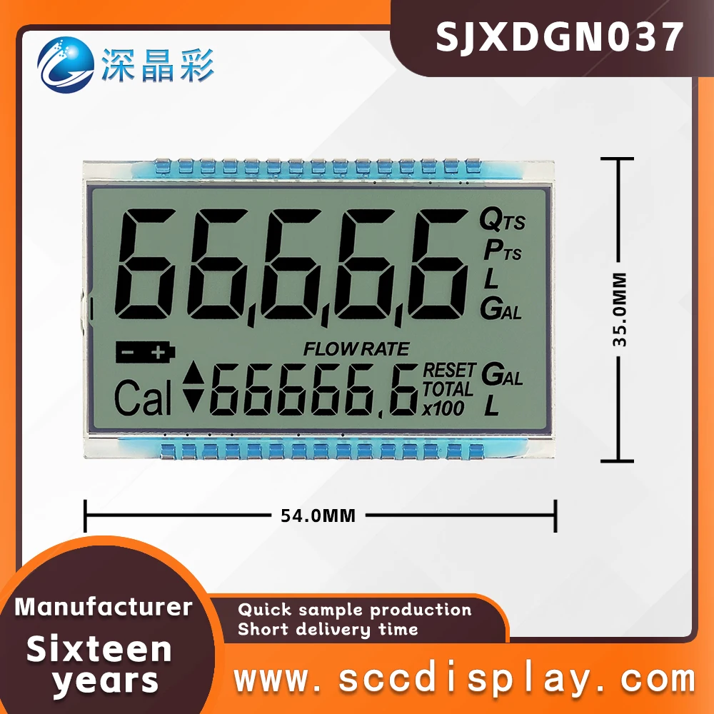 Hoge kostenprestaties op maat gemaakt segmentcodetype statisch LCD-scherm SJXDGN037 FSTN digitaal display met laag energieverbruik