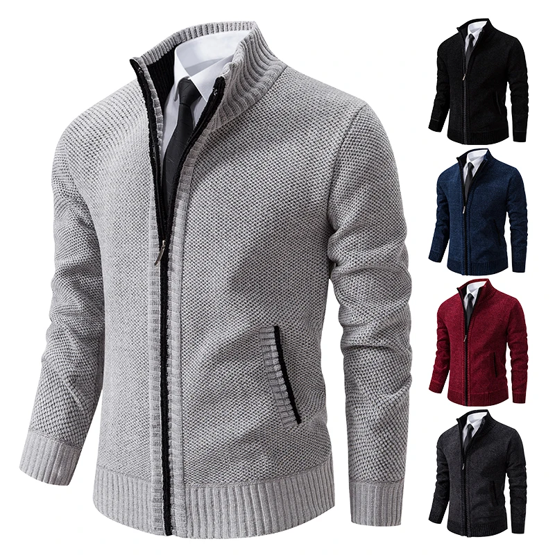 Autumn and winter new cardigan sweater men\'s stand-up collar sweater chenille sweater coat men\'s wear