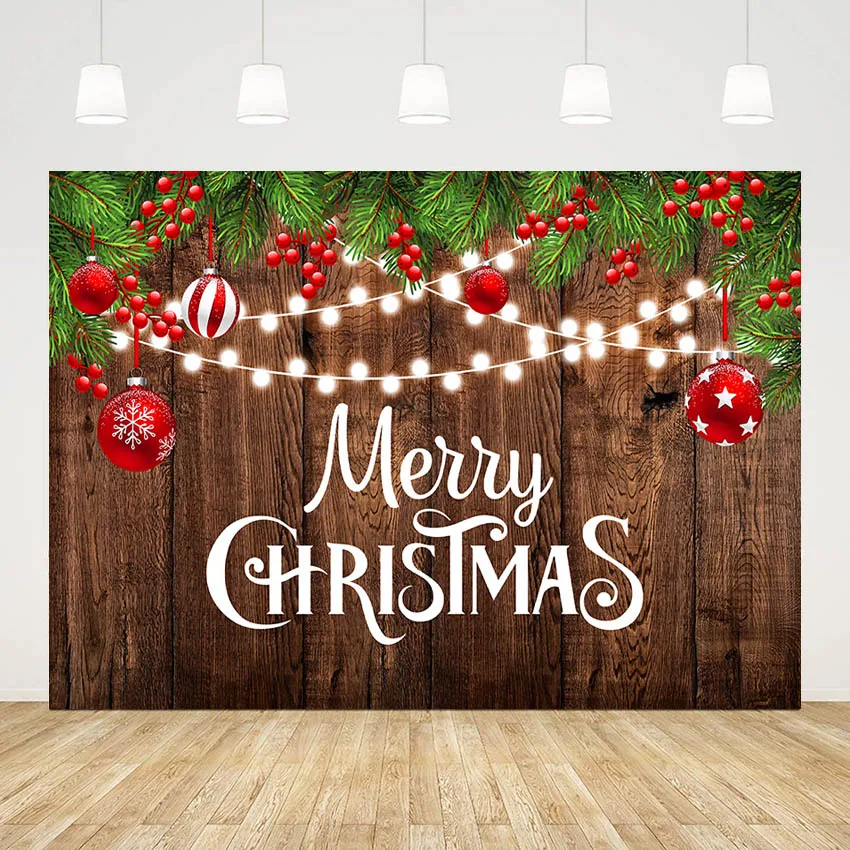 Merry Christmas Wood Board Backdrops for Photography X-mas Pine Leaves Photozone Baby Portrait Festive Background Photo Studio