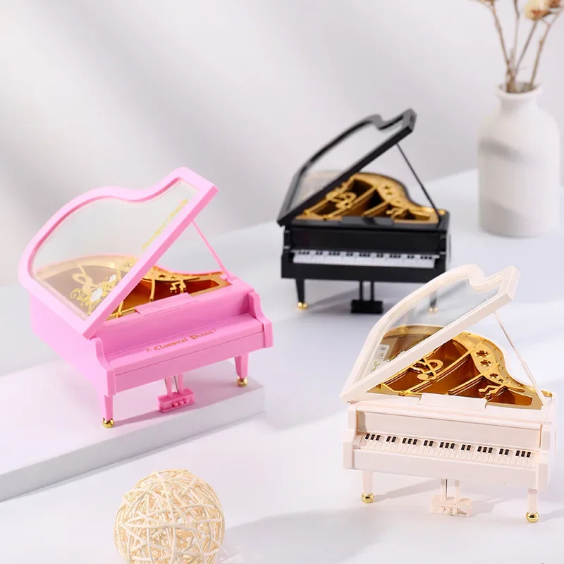 Creative Piano Shape Decor Music Box  Simulated Piano Movement Music Box Friend Couple Birthday Gift Model Decoration