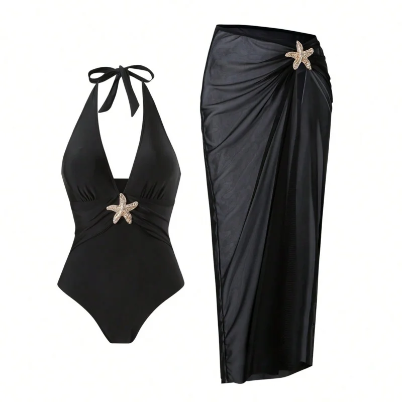In-stock sexy beach maxi dress deepVTwo-piece one-piece swimsuit, popular swimwear
