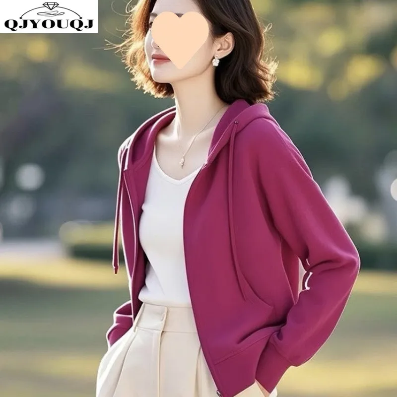 

Autumn Korean version new casual versatile beautiful rose red hooded jacket