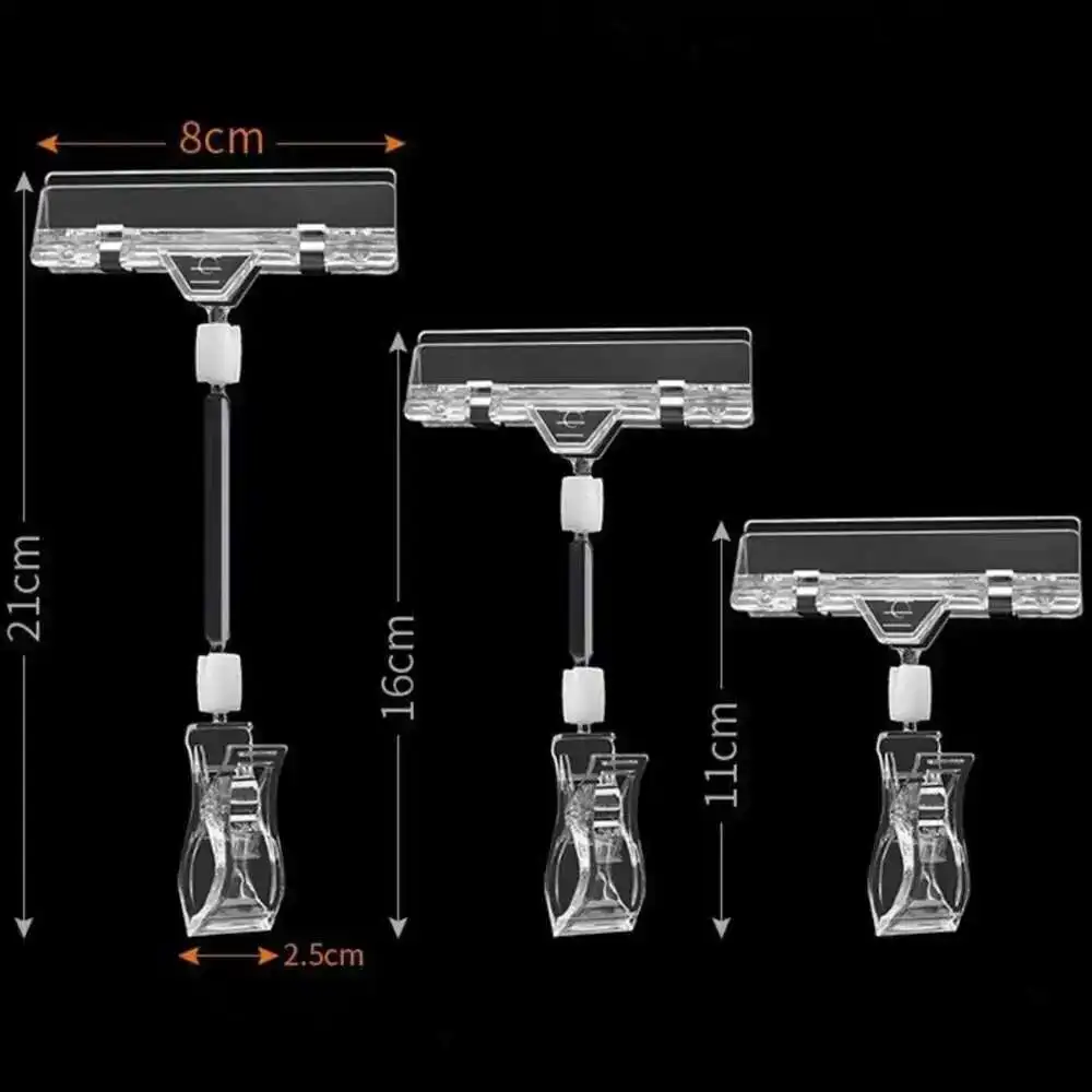 10 Pezzi Espositore Trasparente in Plastica per Cartellini con Doppia Clip, Porta Cartellini Pubblicitari per Aziende, Supporto Regolabile per Cartelli da 3.3” e 4.95”