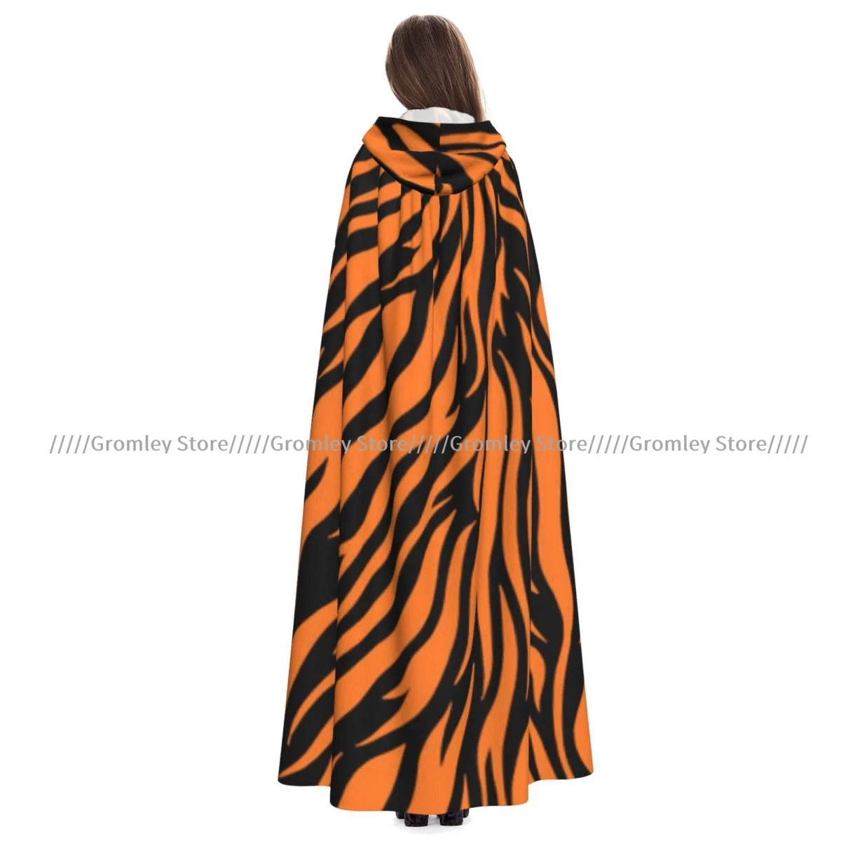 

Medieval Halloween Cosplay Cloak Hooded Coat Tiger Stripes Pattern Cape Coat Long Trench Costume Wizard Cloak