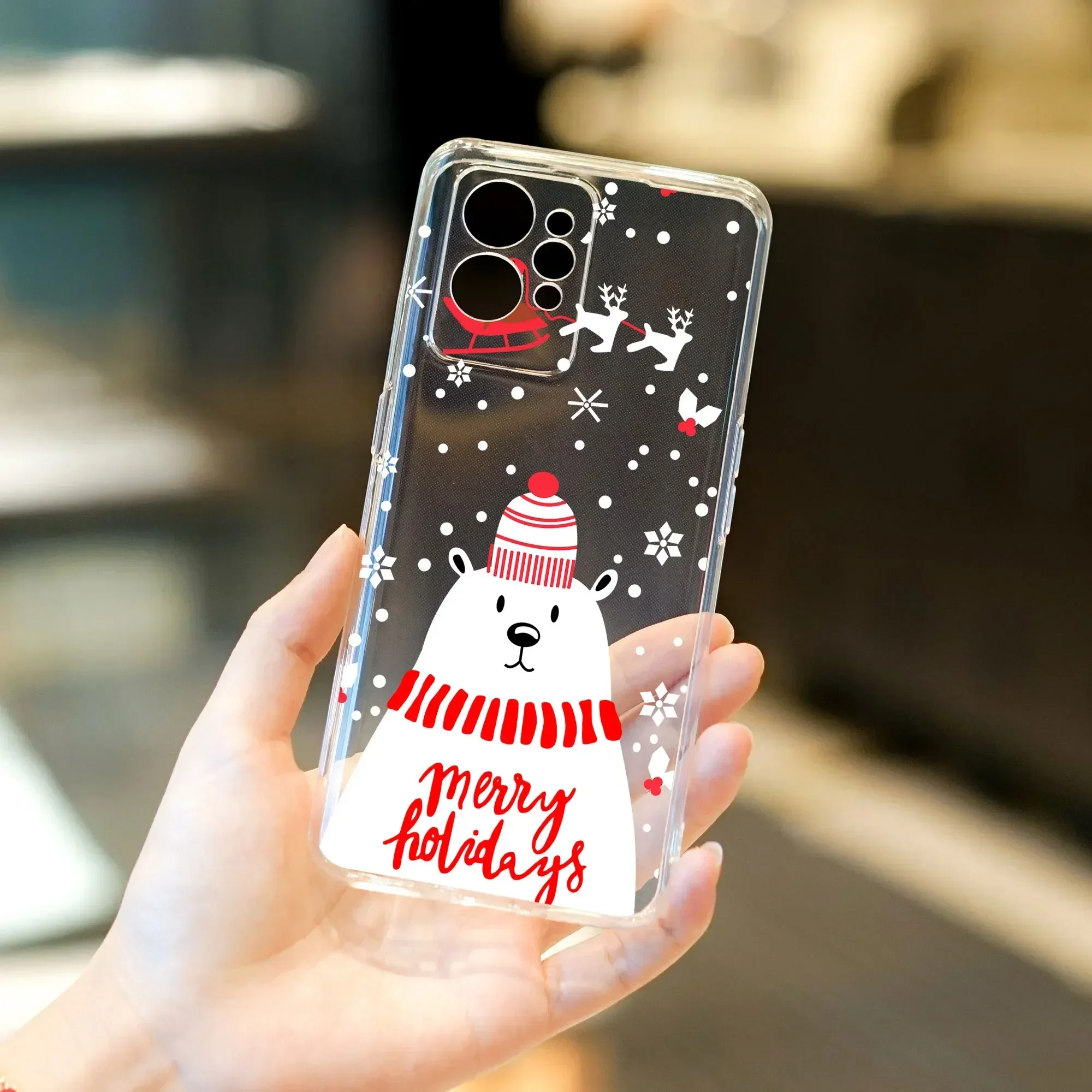 Christmas Gift Santa Reindeer Phone Case For Samsung Galaxy S24 S23 S22 Ultra Plus S22+ S23+ S24+ Transparent Cover Fundas Coque