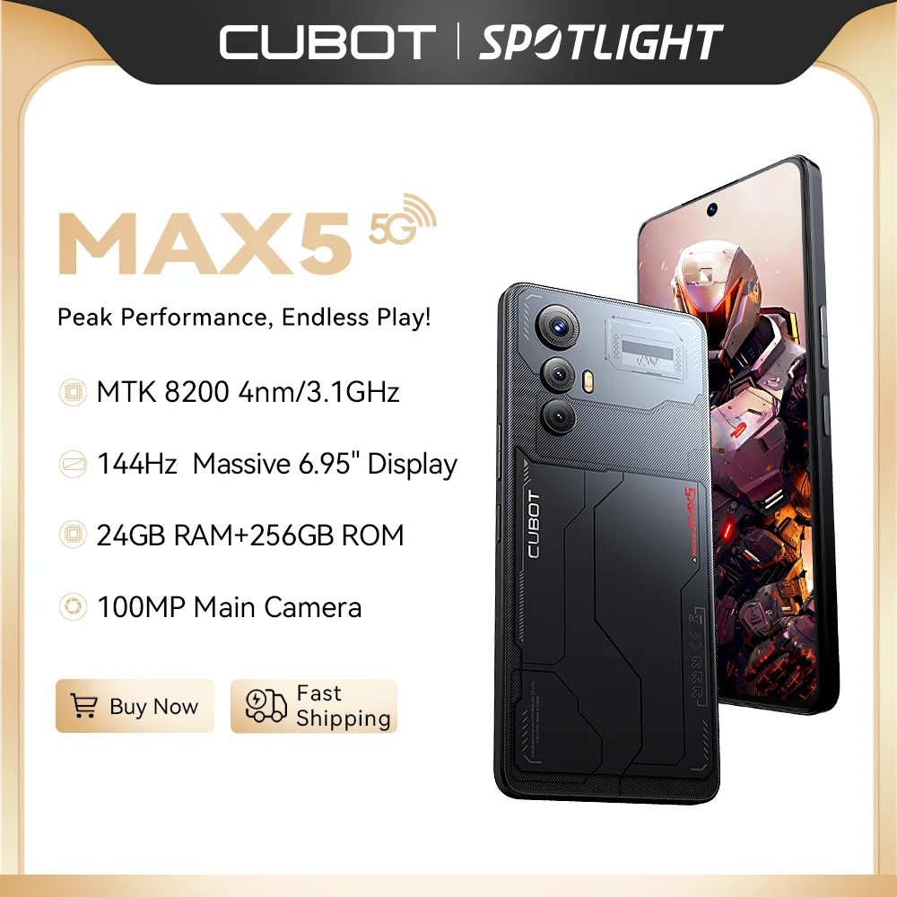 смартфон 5G CUBOT MAX 5, 4-нм Dimensity 8200, большой экран 6,95 дюйма, частота 144 Гц, 24 ГБ ОЗУ (12 ГБ + 12 ГБ),256ГБ ПЗУ, игровой телефон, камера 100МП, NFC, android 14, WiFi 6