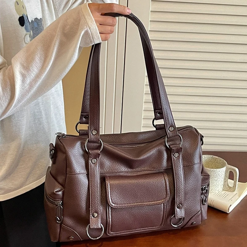 Umhängetasche mit mehreren Taschen, Damen-Einkaufstasche mit großem Fassungsvermögen, lässige Vintage-Tragetasche, leichte, vielseitige Einkaufshandtasche für den Arbeitsweg – Detail 17