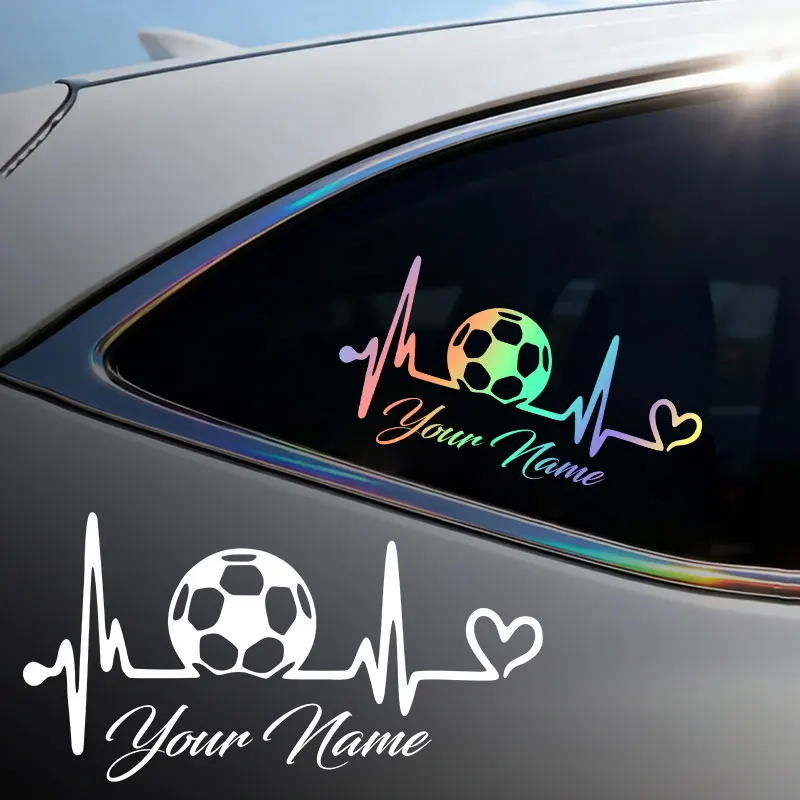 

1 шт., автомобильная наклейка с рисунком футбола Heartbeat и вашем именем, текст, сделай сам, авто, оконный бампер, мотоцикл, ноутбук, персонализированный