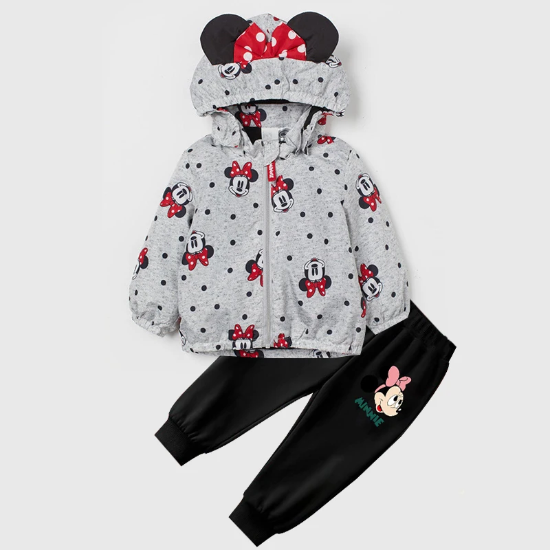 

Весенне-осенний комплект из 2 предметов: толстовка с капюшоном и брюки с принтом Минни, спортивный костюм с молнией, топ и брюки с длинным рукавом, мультяшный принт Дисней