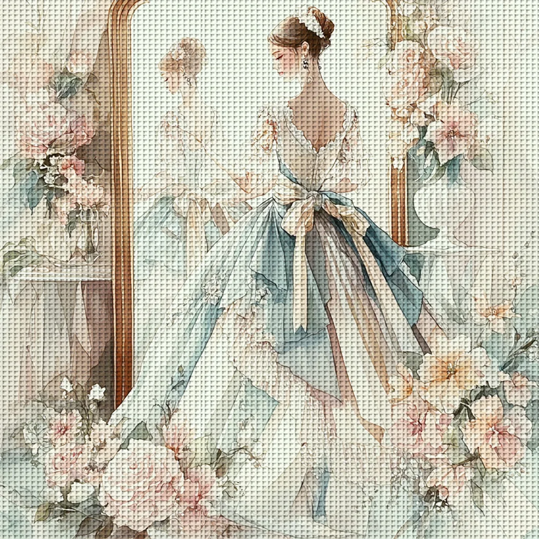 1 Stück 36x36cm/14,1x14,1 Zoll, 11CT Druck-Kreuzstich-DIY-Set, Elegante Viktorianische Braut, Entspanntes Kreuzstich-Set für Erwachsene Anfänger