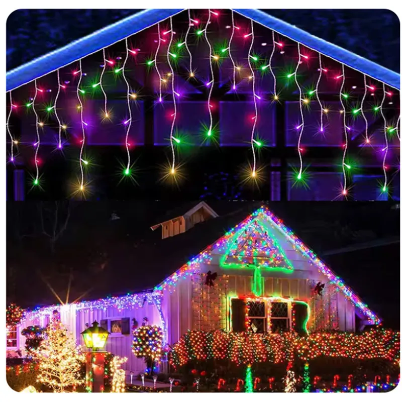 Led Icicle String Lights 5M Street Garland On The House 8 Modes Christmas Lights Outdoor For New Year Christmas Decoration