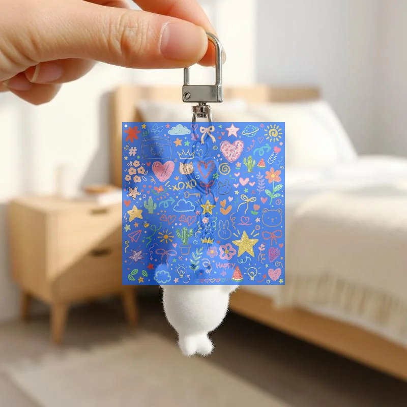 Resin Flocking Sea Otter Animal Keychains Fluffy Cute Cartoon Marine Animals Pendant Bag Earphone Case Phone Lanyard Accessorie