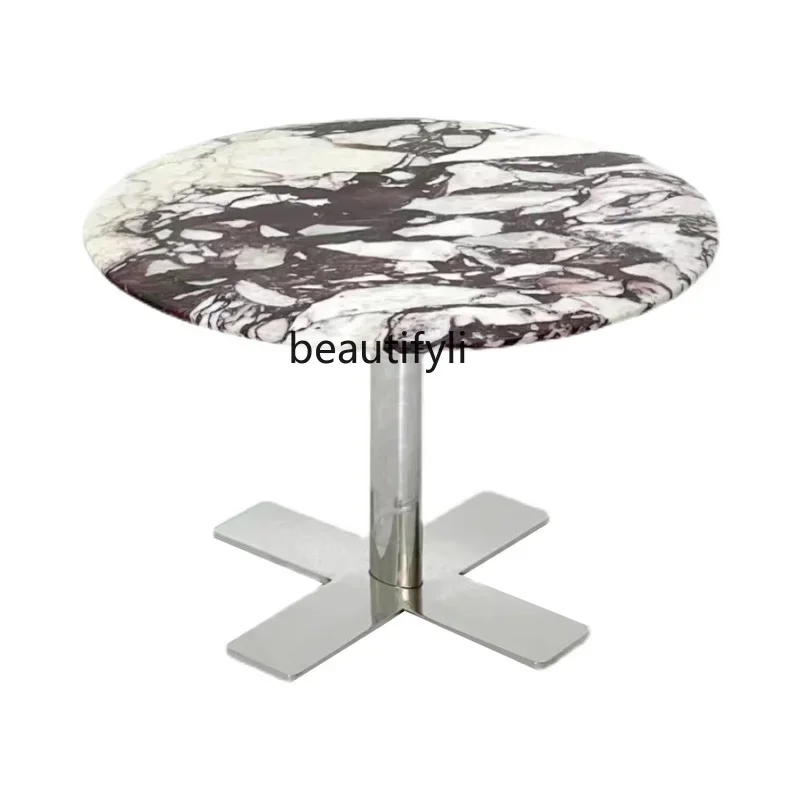 

Italian Light Luxury Natural Marble Small Table Simple Shaped Living Room Sofa Side Table Designer Creative Corner Table