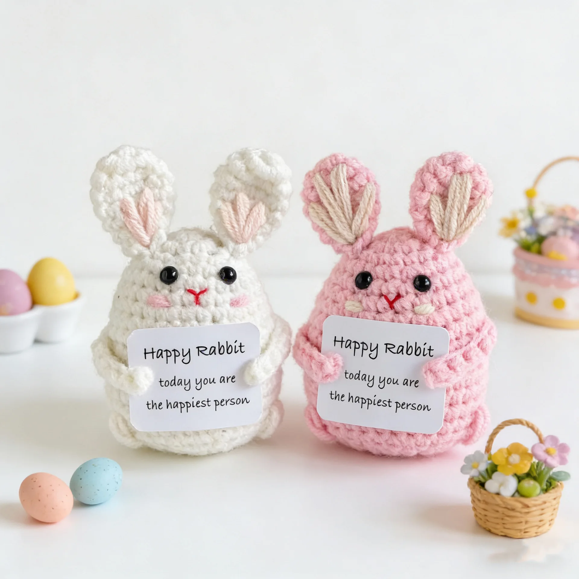 Funny Crochet Positive Rabbit Emotional Support Cute Crochet Handmade Ornaments with Positive Card Cheer Up Gift for Best Friend