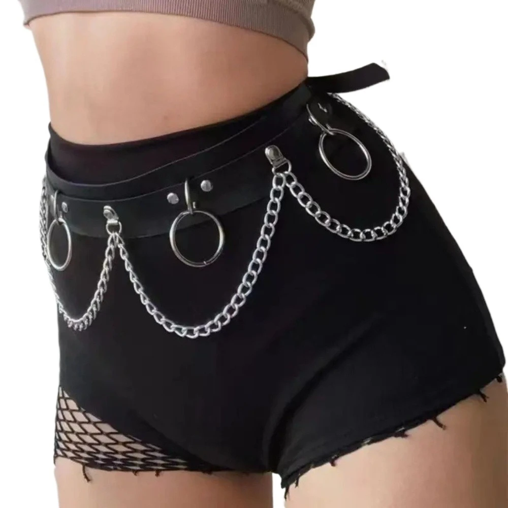 Modischer PU-Ledergürtel im Street-Style, Taillenkette mit Quasten und einem kreisförmigen Ring, Gothic Punk Rock Halloween-Kostüm – Detail 10