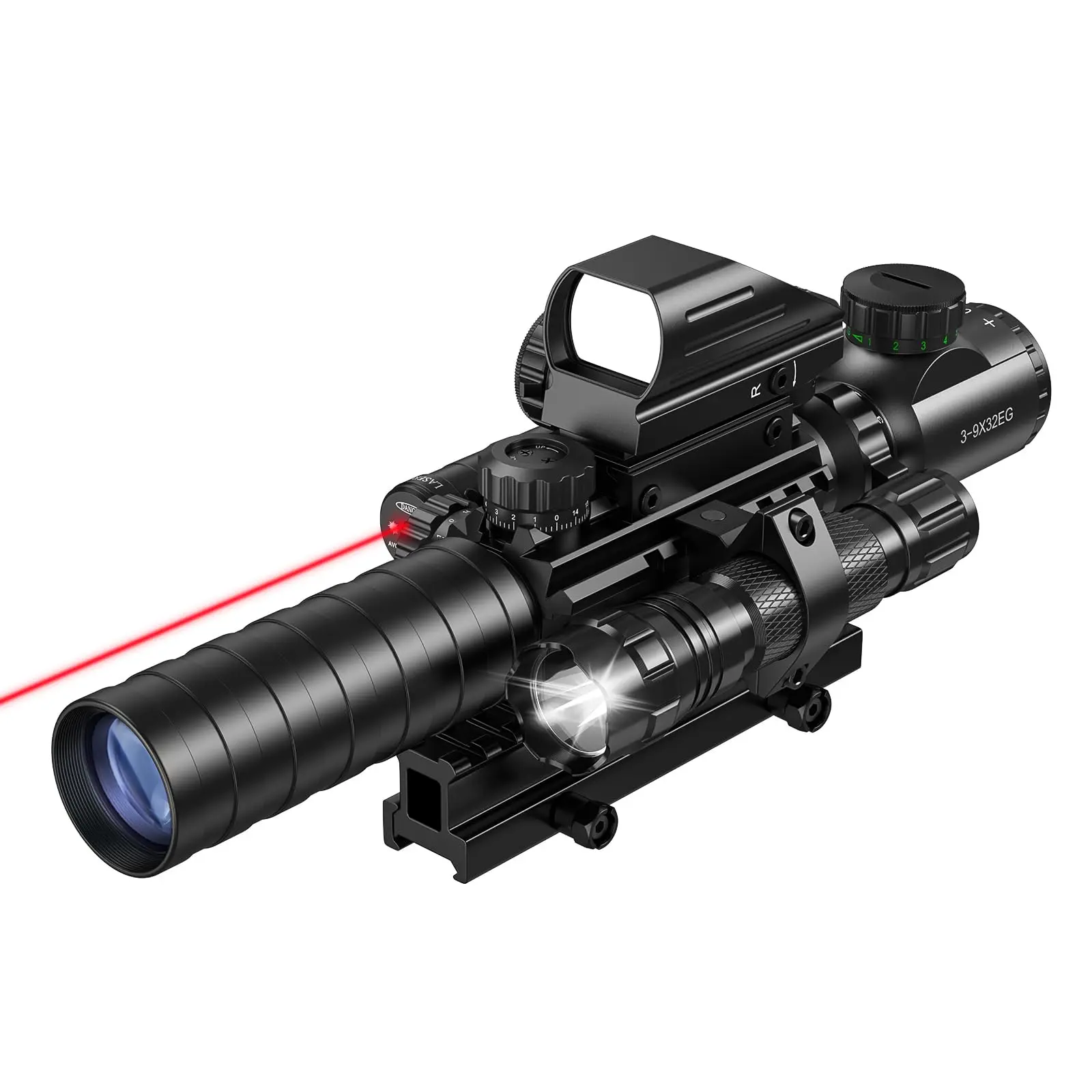 

3-9x32 Scope Combo Dual Illuminated Scope Optics 4 Holographic Reticle Red Dot Sight IIIA 2MW Laser Sight Rangefinder 20mm Mount