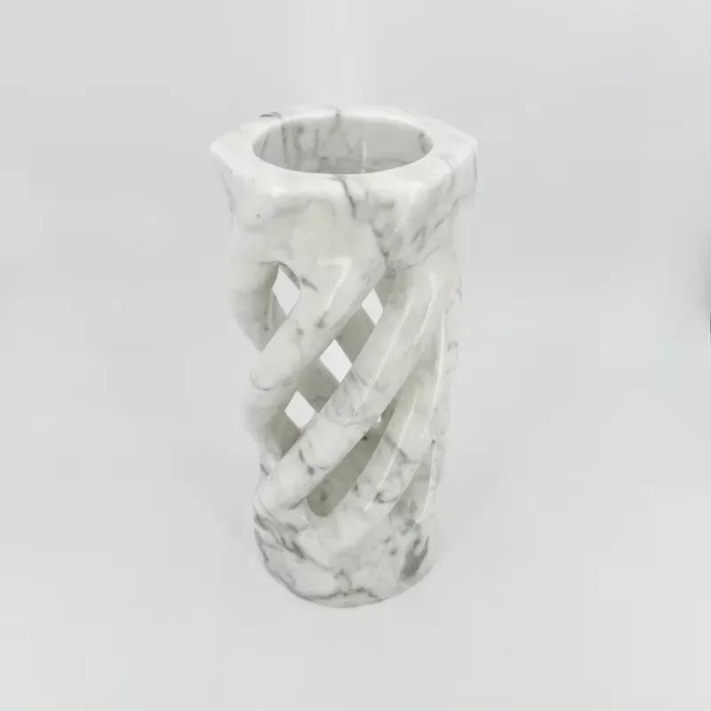 Custom modern style white marble vase hand-carved hexagonal hollow design natural stone interior home decoration wedding