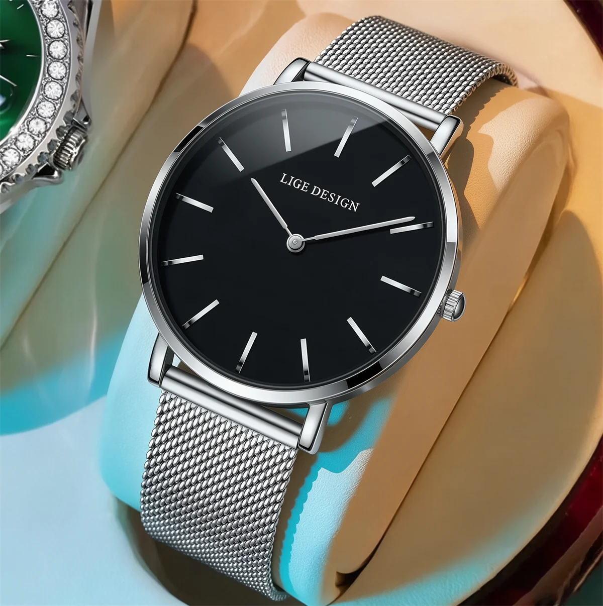 LIGE Ultra Thin Quartz Men Watch Stainless steel Mesh Watches Men Simple Fashion Business Wristwatch Clock Male reloj hombre