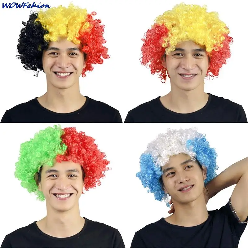 France German Spain Italy Football Fan Prop Wig Cosplay Hair Hat Performance Wave Clown Wig Hat Christmas Party Synthetic Hair