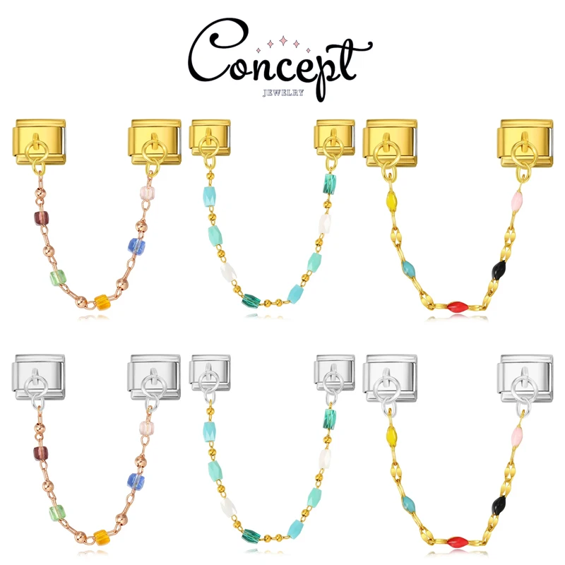 

Fashion Colorful Beads Chain Golden Italian Charm Module Bracelet DIY Elastic Stainless Steel Men Women DIY Jewelry Gift